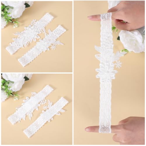 Image of Lusofie 2Pcs Bridal Wedding Garter, Wedding Garter for Bride Women | White Lace Floral
