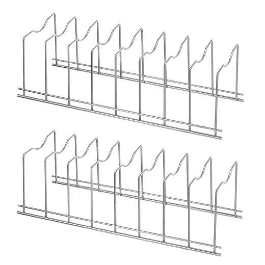 SANNO Kitchen Organizer Set, Pan and Pot Lid Organizer Rack for Pot Lids, Plates, Cutting Boards, Bakeware, Cooling Rack, Serving Trays, 2 Pack, Total 8 Compartments, Stainless Steel Pack of 2