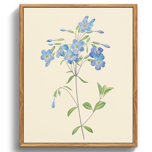 MHARTK66 Cadre Decoration Murale Bois, Vintage Botanique Impression sur Toile, 30x40 cm Tableau Decoration Murale Chambre Fleurs Sauvages Bleues, Décoration de Salon...