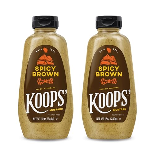 Image of Koops' Spicy Brown Mustard - Bold and Brown Mustard Sauce, Gluten-Free, Kosher, USDA Certified Organic, Made in USA, From Quality Mustard Seeds - 12 Oz, Pack of 2