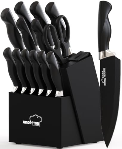 Amorston 15 Pieces Black Knife Set