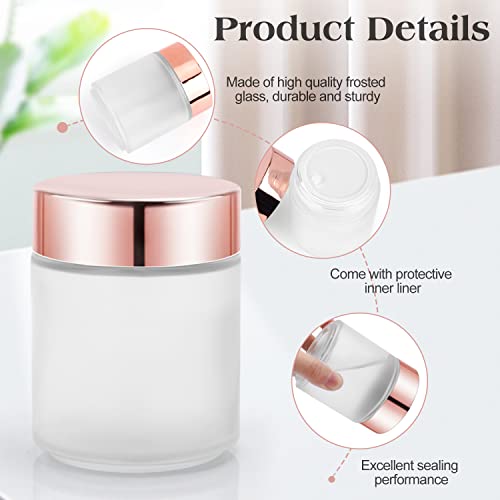 4 Pack 200g/7oz Frosted Glass Jars Empty Cosmetic Pot Refillable Cream Container Bottle with Rose Gold Lid&Inner Liner for Lotion Face Cream DIY Makeup Salve Lip Balm Toiletries3