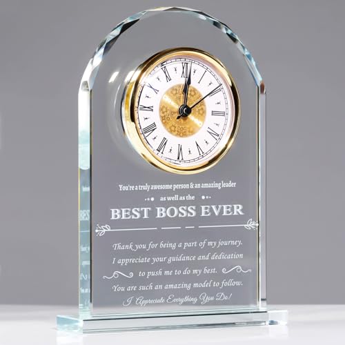 YWHL Best Boss Ever Gifts for Women, Boss Appreciation Gift for Men, Retirement Farewell Clock Gifts for Female Boss, Great Boss's Day Gift Idea, Desk Clock Decoration for Office Home, Transparency