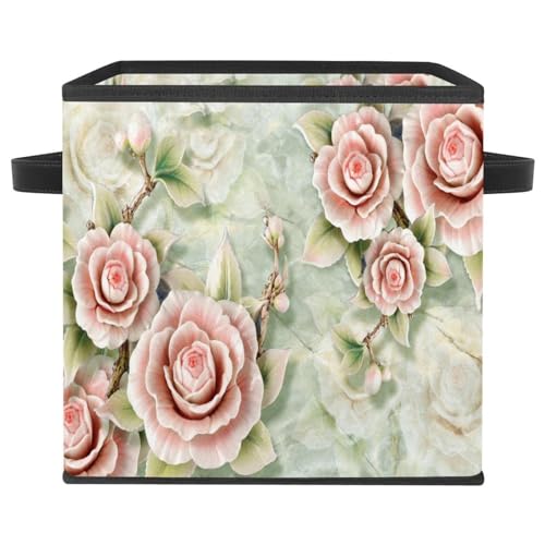Boîte de rangement pliable cube motif fleur rose pour placard