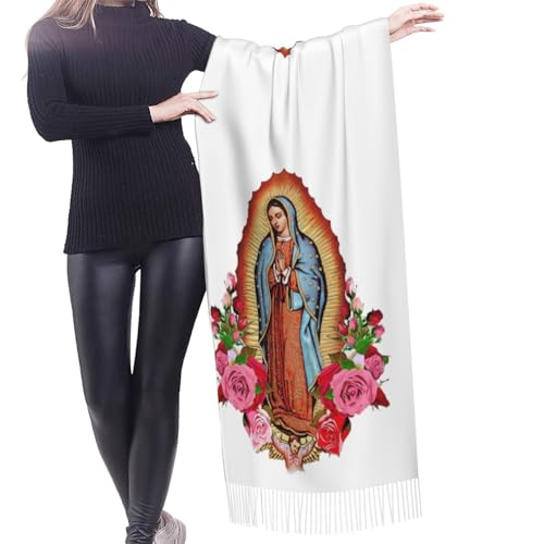 Virgen De Guadalupe Tassel Scarves Soft Warm Pashmina Scarf, Large Shawls And Wraps, Lightweight Scarfs For Women2
