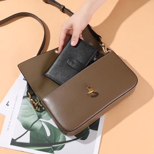 Image of GOIACII Womens Wallets RFID Blocking Leather Trifold Clutch Wallet Credit Card Holder Ladies Purse 3 ID Windows Black