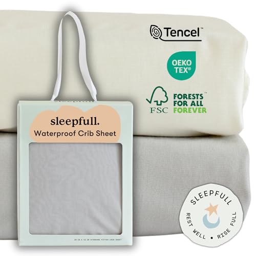 Sleepfull Waterproof Crib Sheet & Toddler Bed Fitted Sheet + Mattress Protector - Soft Eco-Friendly & Hypoallergenic - Made for All Skin Types - Fits Standard Crib Mattress 28"x 52" (Gray)