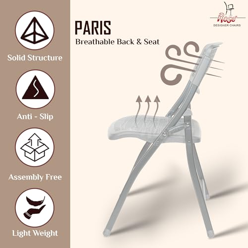 Image of ROSE Paris Folding Chair for Home | Lightweight, Portable, Balcony, Garden, Camping Chair | Indoor Outdoor Chair | Restaurant Chair (Grey (Set of 4))