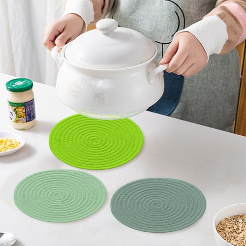 4 Pack Round Placemats Woven Table Mats for Dining Table Setting Decorative Placemats (Green Tone)