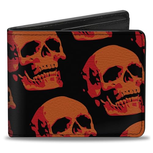Buckle-Down Men's Wallet, Bifold, 3D Skulls Repeat Black Reds, Vegan Leather, Multi, 4.0