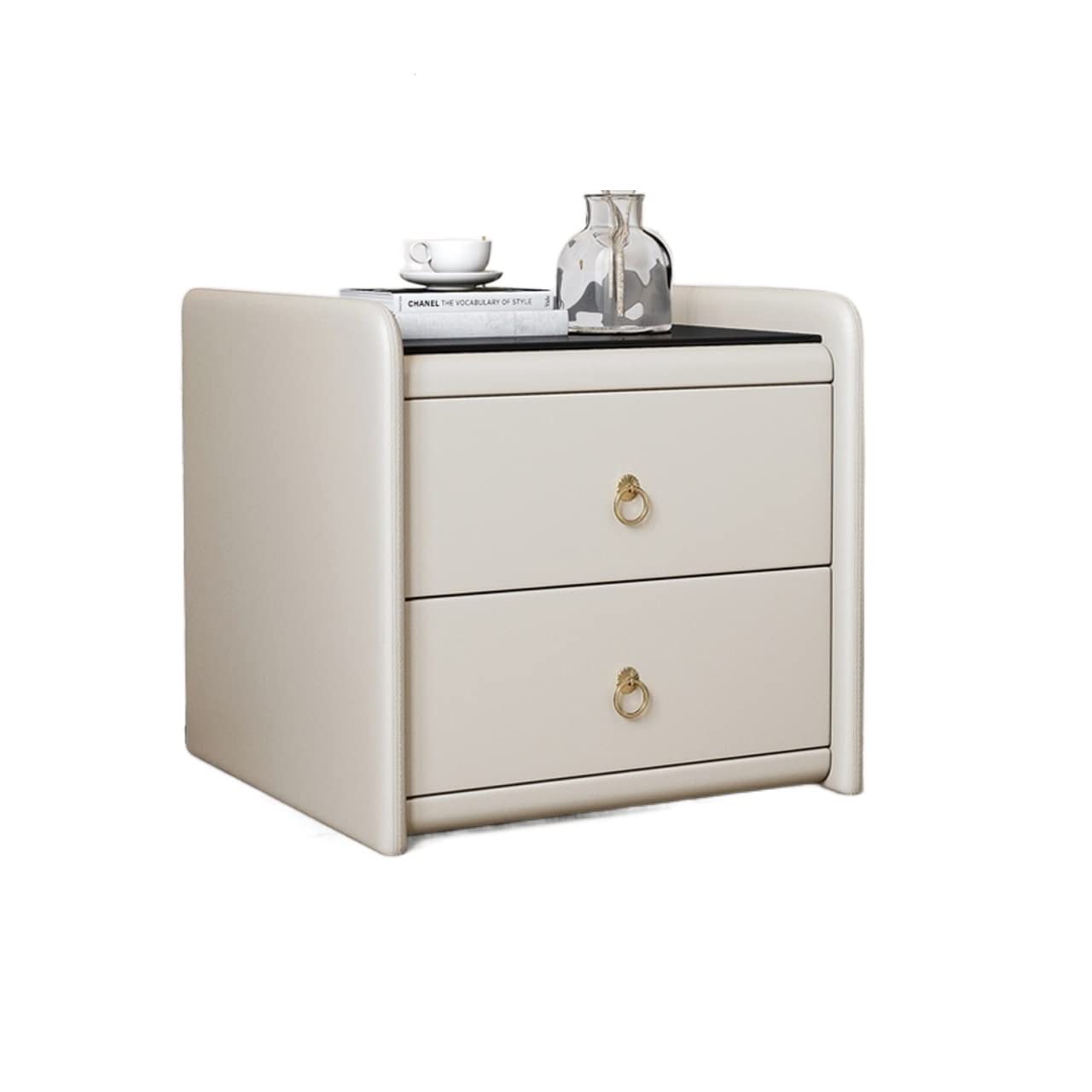 BHGFYXBS Side Tables Bedroom Creative Minimalist Bedside Table Double Drawer Locker Bedroom Leather Bedside Cabinet Tempered Glass Countertop Locker Bedside Tables,B