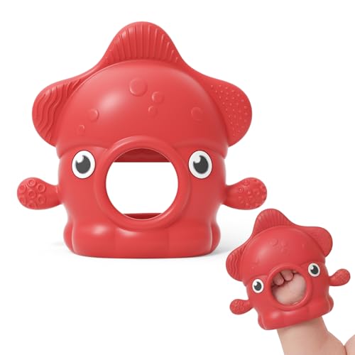 Image of Momcozy Teething Toys, Food Grade Silicone Baby Teether，Teething Mitten for Babies 0-6 Months，Teethers for Babies 6-12 Months，Anti Drop Wrist Teether with Multiple Chew Points，Baby Shower Gifts, Red