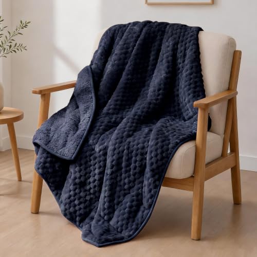 Image of Alomidds Fleece Weighted Blanket for Adults 15Lbs, 60 inchx 80 inch,Blue Double Sided Sherpa & Flannel, Fluffy Warm All Season Heavy Blanket Filled with Glass Beads