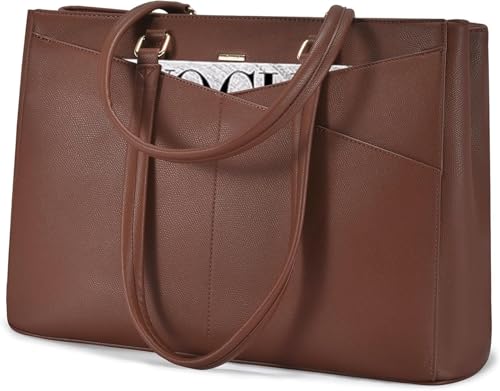 Image of LOVEVOOK Laptop Bag for Women 17.3 Inch Tote Bags Waterproof Leather Briefcase Computer Women Business Office Work Bag,Red Brown