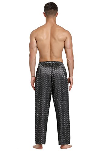 Lavenderi Mens Satin Pajama Pants, Long Pj Bottoms (Large, Grey Print) #TOP2