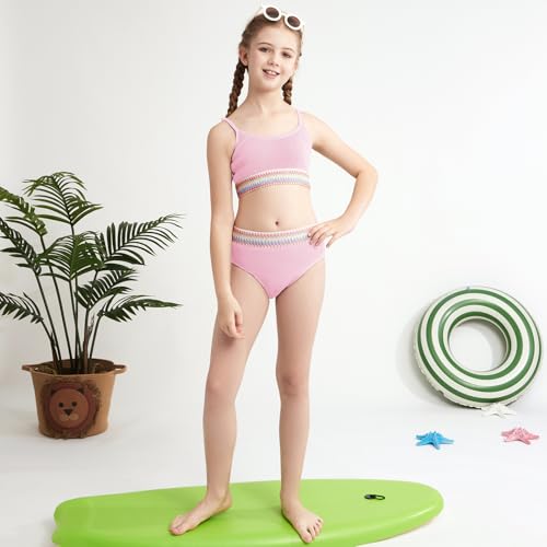 Image of Weixinbuy Girls Swimsuit Color Block Bathing Suit Adjustable Strap Two Pieces Bikini Swimsuits Beach Swimwear for Girls 9-16Y
