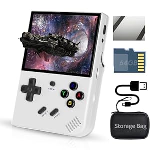 RG35XX Plus Retro Video Handheld Game Console with Bag 3.5 in IPS Screen Linux OS 64G TF Card with 5570 Classic Games Built-in 3300mAH Battery Compatible with 5G WiFi (White with Bag)