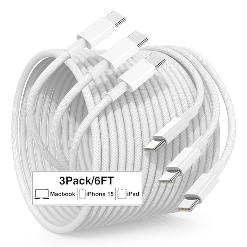 USB C to USB C Charger Cable 6FT, 3A 60W Type C to Type C Fast Charging Cord for Apple iPhone 15/15 Pro Max/15 Plus, USBC to USBC Cable for iPad Pro 12.9/11/Mini/Air/MacBook 14/13/Samsung S23-White