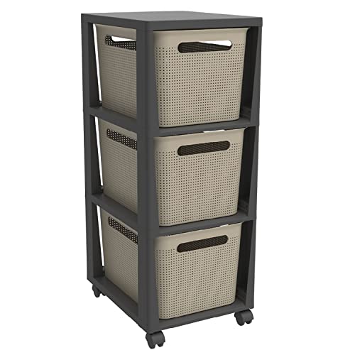 Rotho Brisen Rollcontainer mit 3 Schubladen, Kunststoff (PP recycelt), Cappuccino, 3 x 16 l (36,6 x 30,0 x 77 cm)