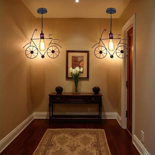 Image of GreyWings Vintage Cycle Shaped Hanging Light for Home Decor, Black Pendant Lamp, Decorative Industrial Style Lamp for (Bulb Not Included) Small Pack of 1