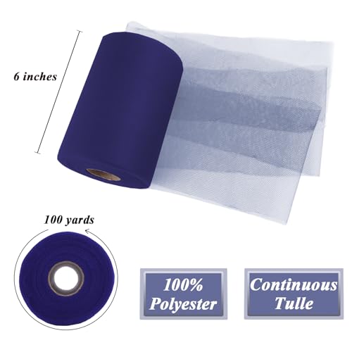 Image of Navy Blue Tulle Fabric Roll 6 Inch x 100 Yards Tulle Ribbon