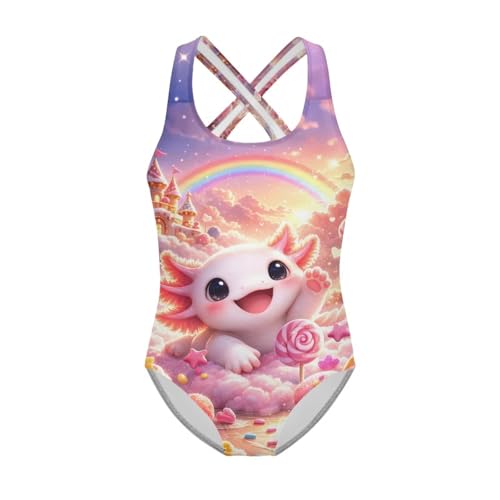 Image of Girls One Piece Swimsuits Summer Quick Dry Crewneck Beach Bathing Suit Cross Shoulder Strap Swimwear 5-14 Years