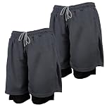 DOINEUFL 2 in 1 Running Shorts for Men with Hidden Phone Pocket, Anti-Chafe Mens Gym Shorts with Liner & Secure Zip Pockets, Breathable Sports Shorts (UK, Alpha, S, Regular, Regular, Gray + Gray)