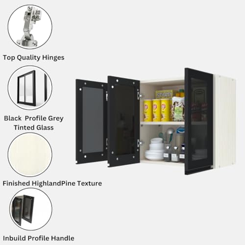 Image of SPECIALITY PANELS Multipurpose Cabinet with Modern Elegance Tinted Glass Wall Cabinet, Space Organizer for Office /Kitchen in (Highland Pine, 3 Glass Shutter)
