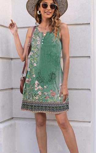 Image of Disamer Womens Summer Dress 2026 Casual Button Down V Neck Sleeveless Boho Floral Beach Sundresses Vacation A-Line Dresses