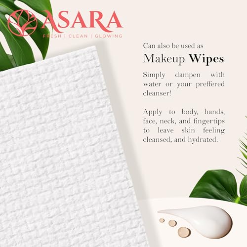 Asara Disposable Face Towel XL Facial Wipes | Organic Vegan Biodegradable | Add Water As a Makeup Remover | Sensitive Skin Face Towels - Clean Daily Towelettes (100 Count)