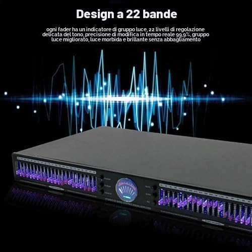 Equalizzatore grafico stereo professionale a 22 bande, doppio canale con 10 effetti preimpostati e riduzione del rumore per studi di registrazione e audio domestico HiFi