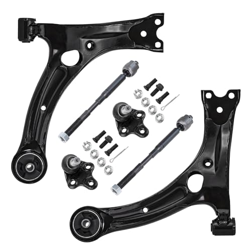 Image of Detroit Axle - 6pc Front End Control Arms Kit for 2003-2008 Toyota Corolla 2 Lower Control Arms 2 Lower Ball Joints 2 Inner Tie Rod End Links 2004 2005 2006 2007 Replacement