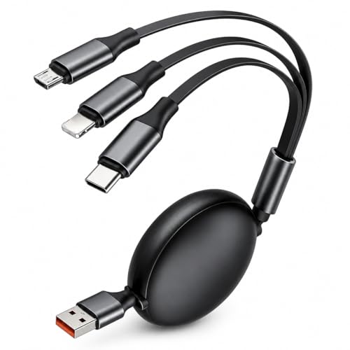 JiangZShangM Câble de Charge 3 en 1, Cable Multi Chargeur, USB A vers Type C Micro et L, Modèle Rétractable Extensible, Synchronisation Rapide, Design...