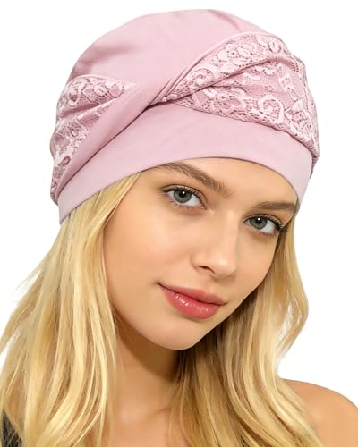 ORKSEA Chemo Headwear for Women Knot Beanies with Stretch Elastic Turbans Soft Cancer Hats Head Coverings Scarf Headwraps Pink