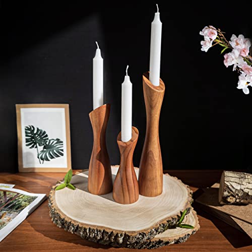 Oleek Wood Candle Holders For Table Centerpiece (9",8",6") - (Fits 7/8" Candles) Farmhouse Wooden Candlestick Holder Set - Fall Rustic Candle Holder Wood - Antique Decorative Candles For Home Decor #TOP1