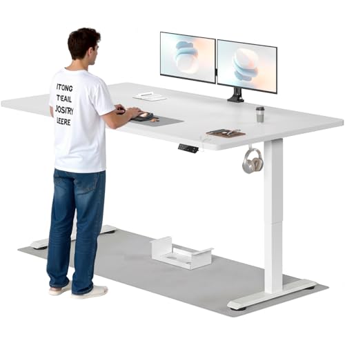 TRIUMPHKEY Höhenverstellbarer Schreibtisch, 200x80cm, Elektrisch Stehschreibtisch mit Dualmotor, Touchscreen,USB-A & Kabelmanagement,25mm Einteilige Tischplatte,ergonomischer Bürotisch, Weiß