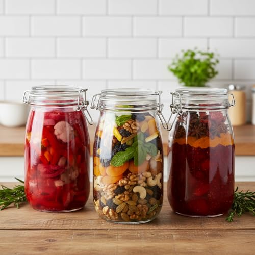 Image of ginoya brothers 1500 ml Round Glass Jars With Airtight Lid, Wide Mouth Storage Canister Jars For Masala, Spice, Food, Aachar, Sugar, Bean Storage (3)