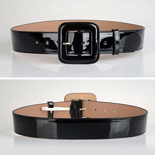 Wide Patent Leather Belt for Womens with Wide Square Buckle Grommet Cinch High Waist Belts for Dress…3