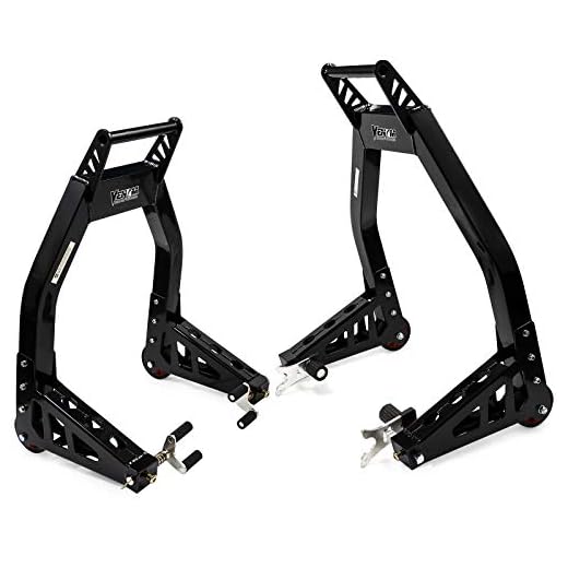 Venom Sport Bike Motorcycle Front & Rear Combo Lift Stands Black Universal Front Wheel Fork & Rear Swingarm Spool Lift Stands Fits Most Yamaha Honda Kawasaki Suzuki Ducati BMW
