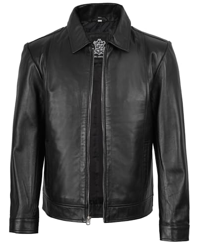 Image of fjackets Men's Real Lambskin Leather Jacket - Shirt-Collar Moto Biker Style Year-Round Wear