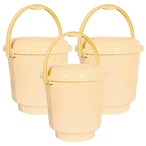Image of Kuber Industries Unbreakable Plastic Durable & Lightweight Strong Bathroom Bucket with Lid and Handle,13 LTR,Pack of 3 (Cream)