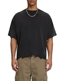 Men’s Boxy Cropped Oversized T Shirt Heavyweight Cotton Vintage Distressed Streetwear Tee