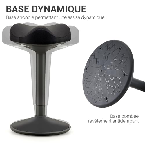 Sgabello Ergonomico A Dondolo, Migliora La Postura, Base Bombata Antiscivolo, Seduta Comfort Trapuntata, Forma Sella, Altezza Regolabile, Post Seduto In Piedi, Lavoro, Ufficio, Casa, Disegno, Nero - 5
