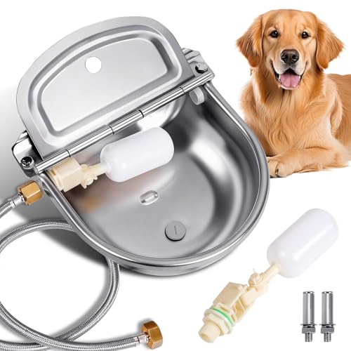 ZHEQOGZH Metal Automatic Dog Water Bowl Dispenser Outdoor Heavy Duty Stainless Steel Dog Waterer Auto Self Filling Animal Water Feeder for Dogs Cats with Float and Drain Plug