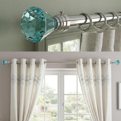 Image of Atlantic Curtain Rod Finials Set of 2, Decorative Textured Resin Diamond Finials with Blue Finish for Standard Drapery Rods