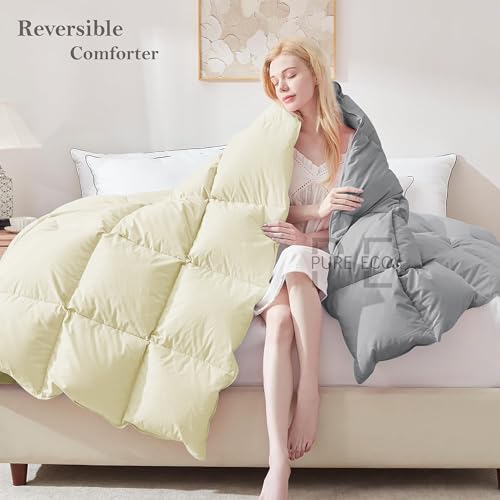 Image of PURE ECO Reversible 300 GSM Comforter Single Size - Luxury & Soft Microfiber 300 GSM Comforter for Winter - Duvet /Blanket Single Size (60 inchX90 inch) - Ivory /Silver Grey Color
