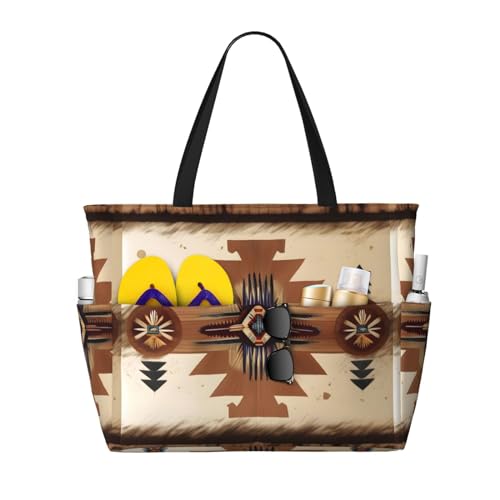 Native American Patterns Large Capacity Waterproof Sandproof Multifunctional Beach Travel Camping Picnic Storage Bag