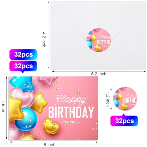 Joyberg 32 PCS Happy Birthday Cards Bulk Birthday Cards with Envelopes, 4x6 Multi-Style Birthday Cards for Kids, Originality Birthday Cards Pack Self-Sealing, Assorted Birthday Cards with Envelopes