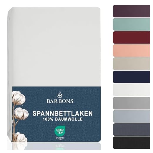 BARBONS Spannbettlaken 200x200cm - 100% Baumwolle Spannbetttuch Oeko-TEX Zertifiziert Bettlaken Jersey Bettwaren und Bettbezug für Boxspringbett und Dicke Matratzen bis 27 cm - Weiss 200 x 200