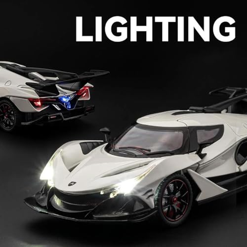 Image of FEXXA 🏎️ Exclusive Alloy Metal Pull Back Die-cast Car Model with Sound Light Mini Auto Toy for Kids Metal Model Toy Car with Sound and Light (1.24 Scale APO-LLO IE -White)